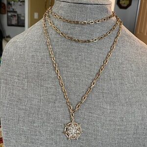 Gold Tone Starburst Pendant Necklace - Women's Fashion Jewelry